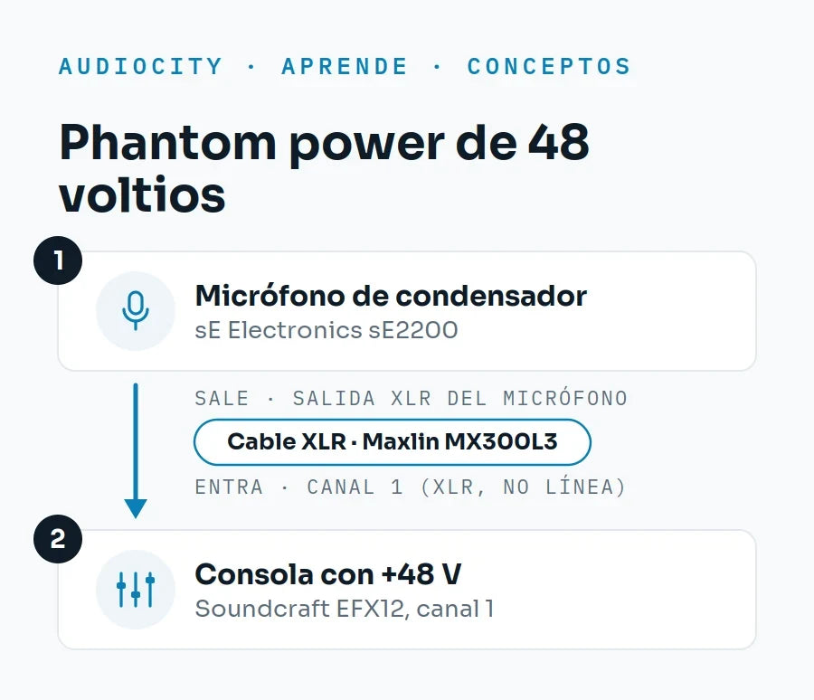 ¿Qué es el phantom power (48 V) y cuándo se activa?