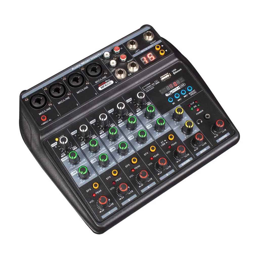Consola análoga AudioPro MFX800 de 6 canales con USB y Bluetooth