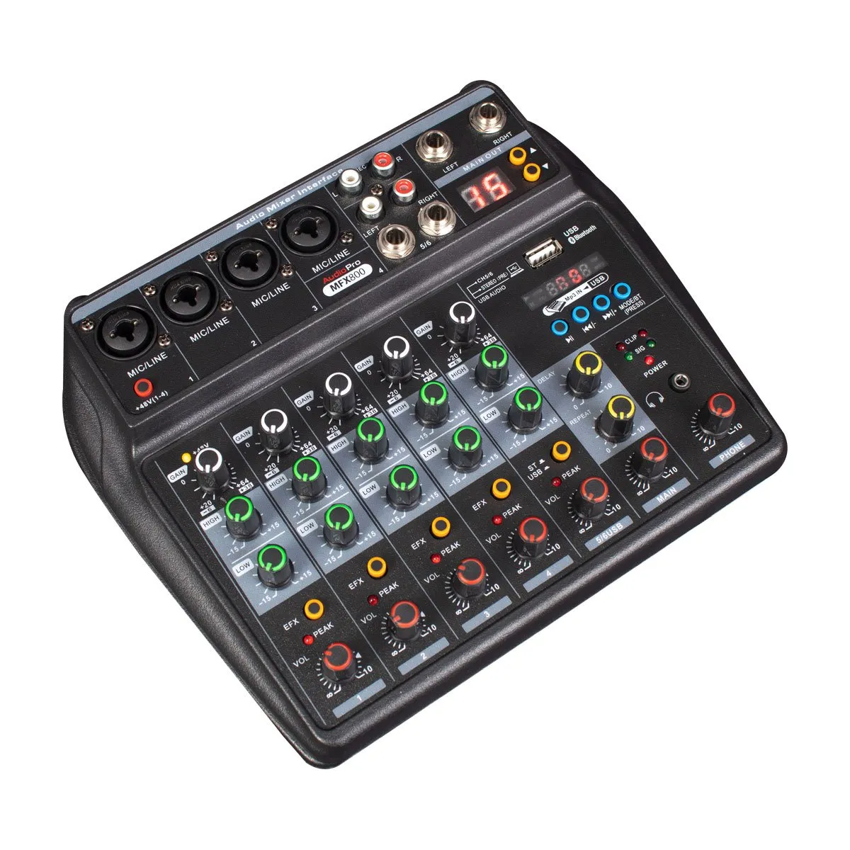 Consola análoga AudioPro MFX800 de 6 canales con USB y Bluetooth