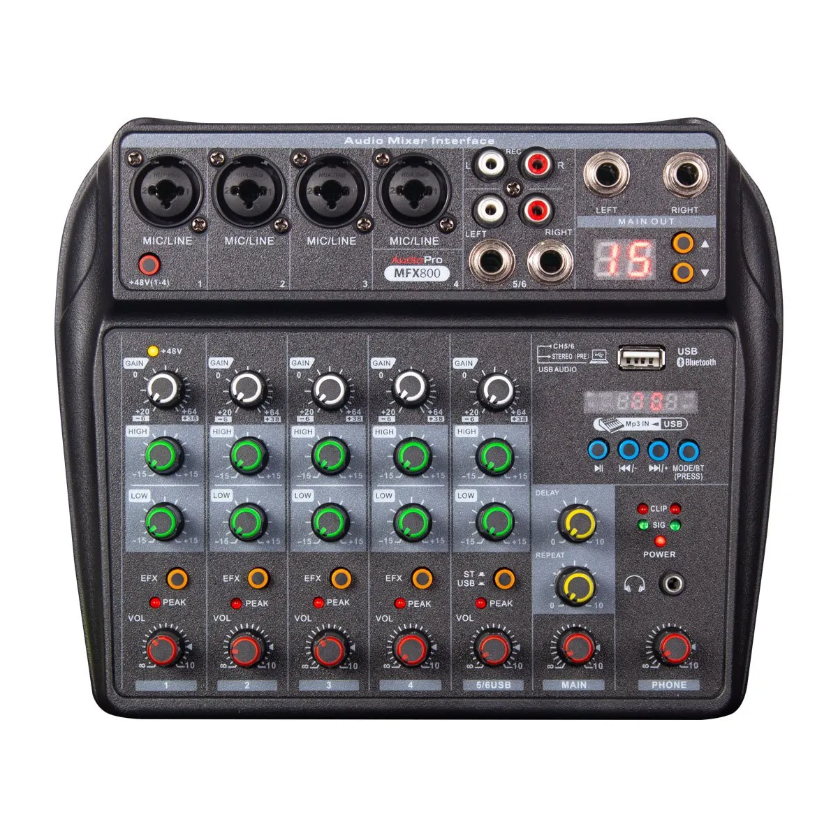 Consola análoga AudioPro MFX800 de 6 canales con USB y Bluetooth