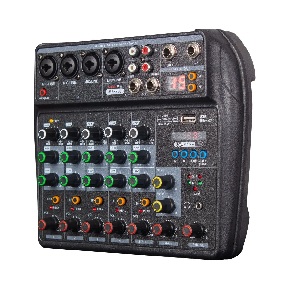 Consola análoga AudioPro MFX800 de 6 canales con USB y Bluetooth