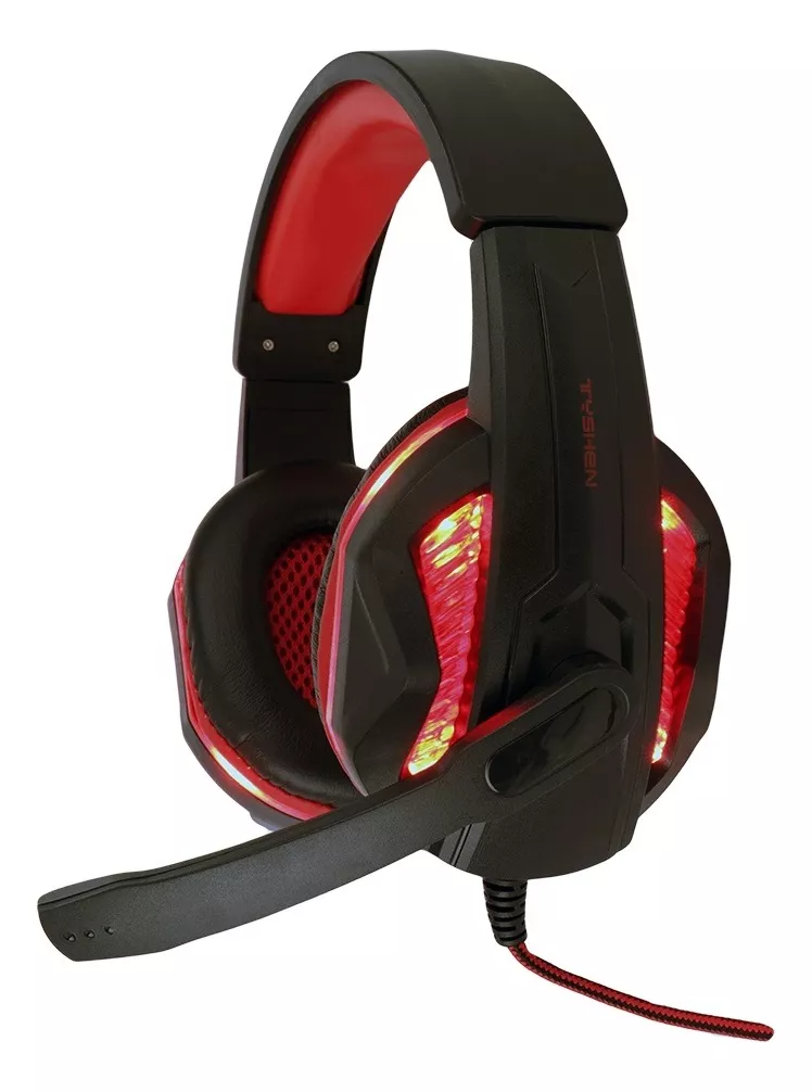 Diadema gamer RXE HDP-G05L negra y roja con micrófono e iluminación LED