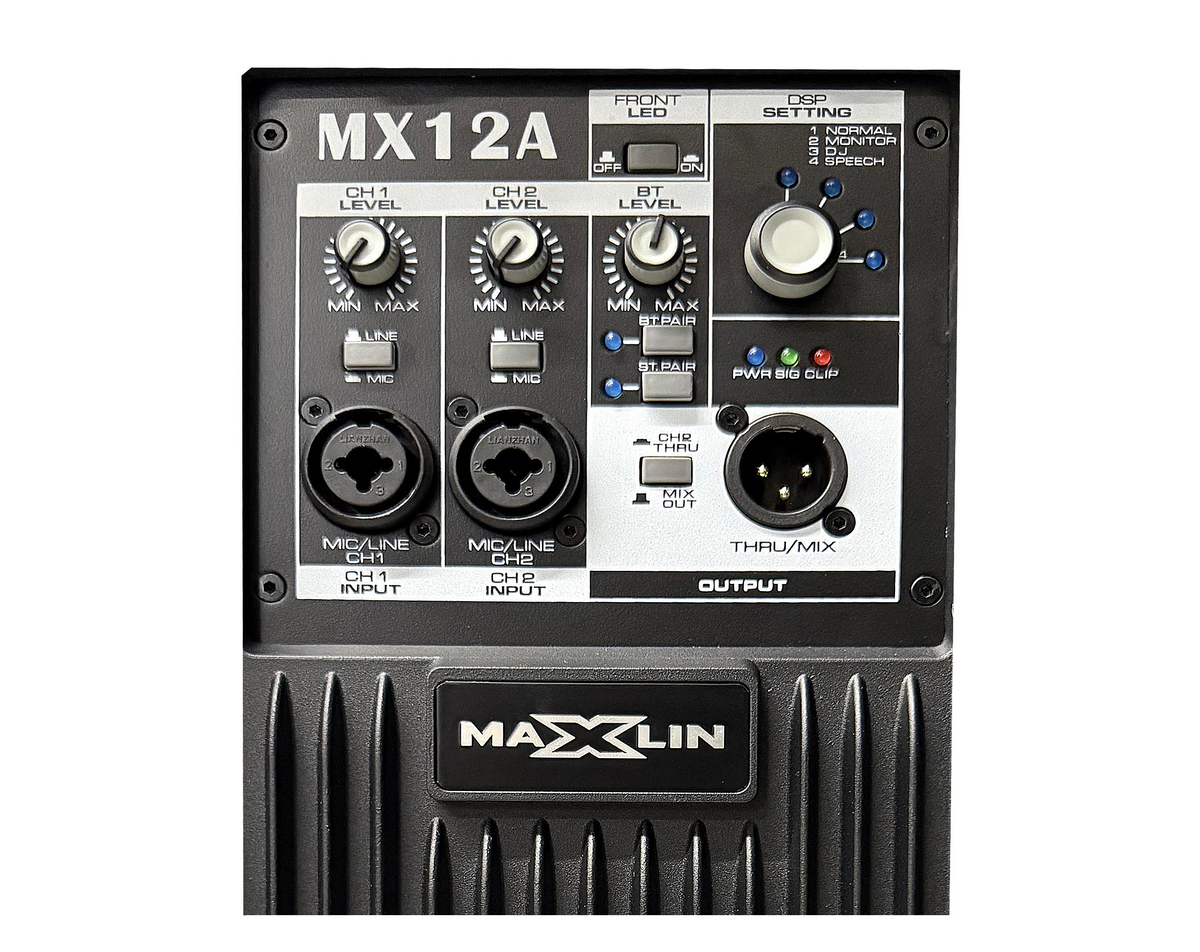 Cabina activa Maxlin MX12A de 12 pulgadas con Bluetooth y DSP