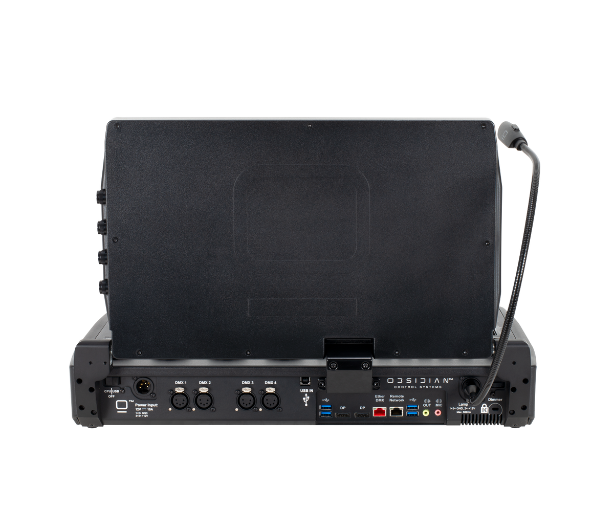 Consola de iluminación Obsidian NX2 con faders y pantalla táctil