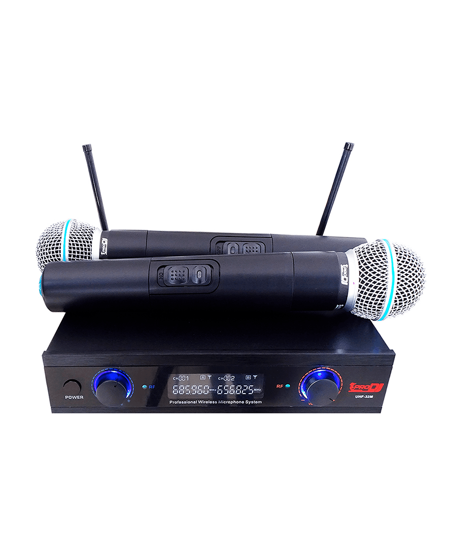 Kit Pro DJ UHF-32M de dos micrófonos inalámbricos de mano con receptor UHF