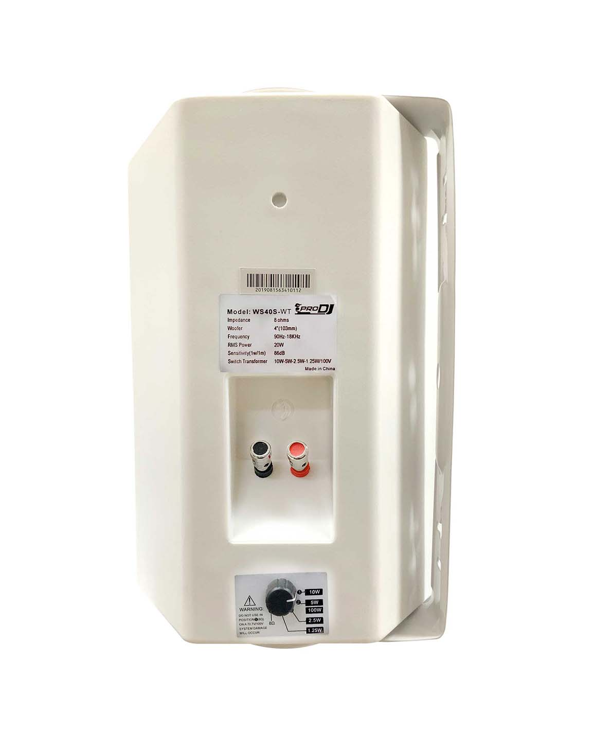 Par de parlantes ambientales de pared Pro DJ WS40S-WT de 4 pulgadas en color blanco