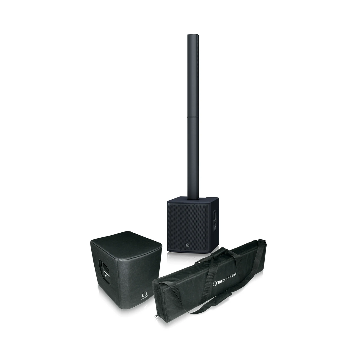 Sistema line array vertical activo Turbosound iP2000 con subwoofer y columna