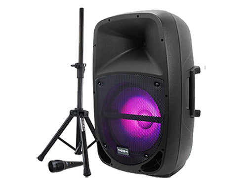 Cabina activa Maxlin MX15E de 15 pulgadas con trípode y micrófono