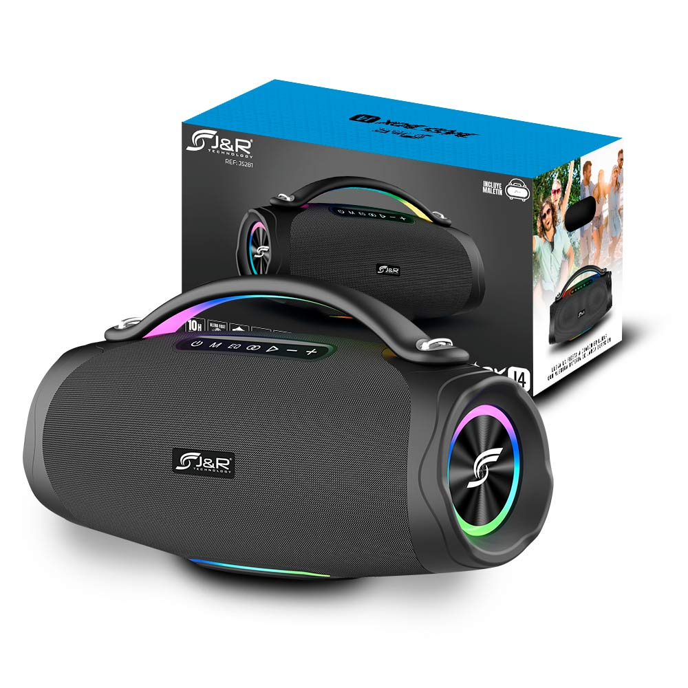 Parlante recargable Bluetooth J&R Bass Box J4 con estuche rígido