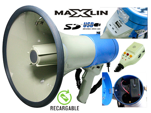 Megáfono recargable Maxlin MEGAF2501USB-RC con USB y grabador