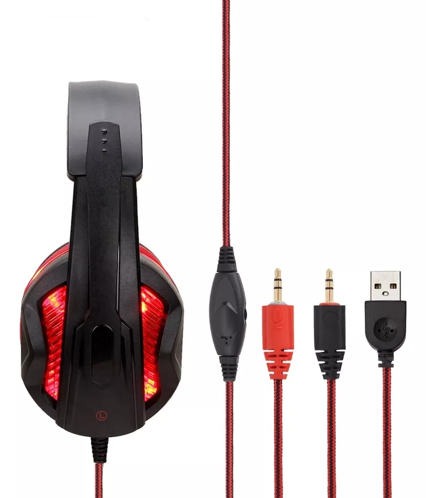 Diadema gamer RXE HDP-G05L negra y roja con micrófono e iluminación LED