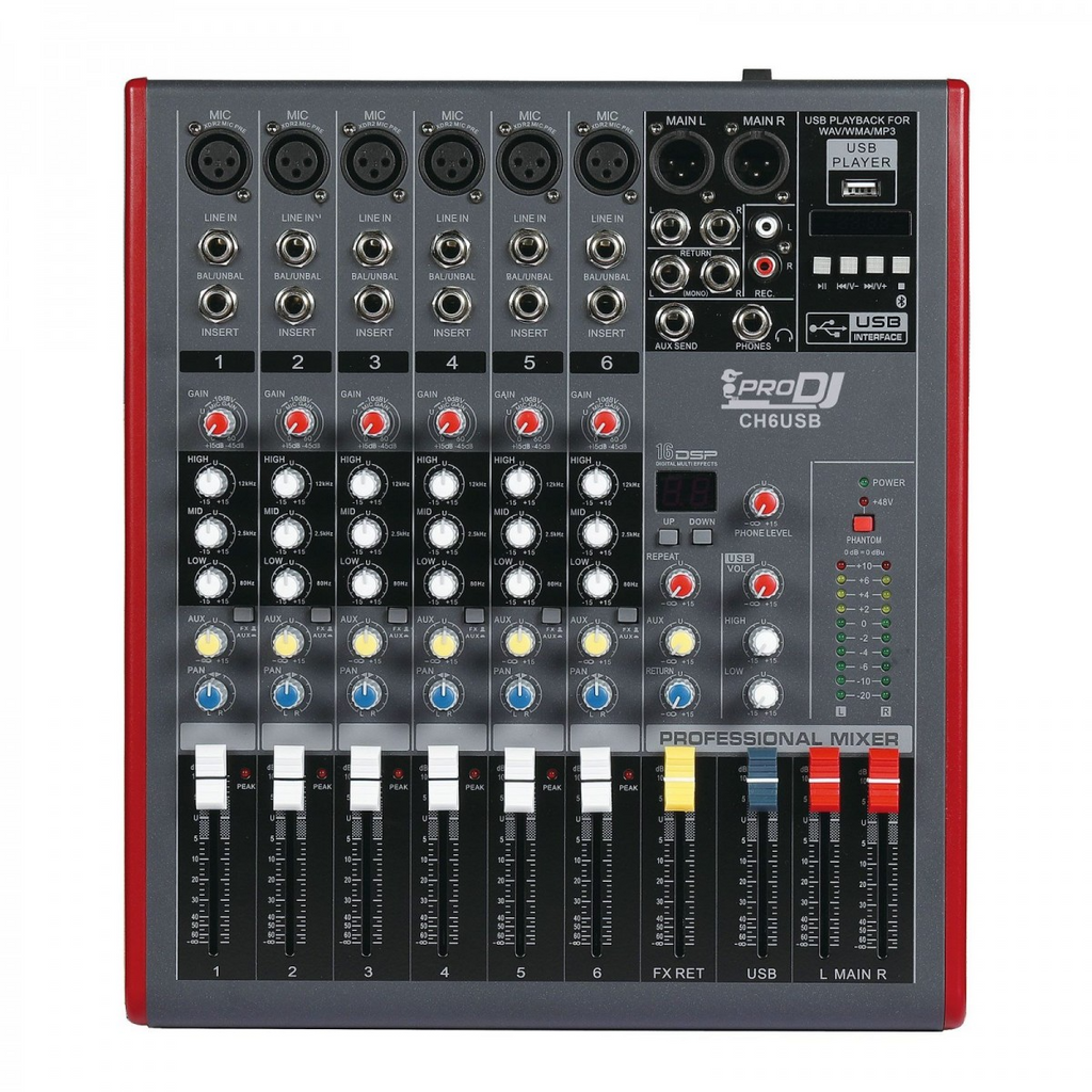 Mezclador análogo Pro DJ CH6 USB de 6 entradas híbridas con Bluetooth