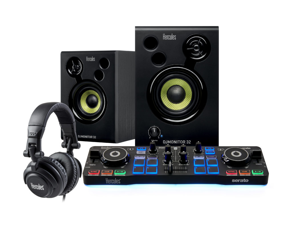 Kit Hercules DJ Starter con controlador, monitores activos y audífonos DJ