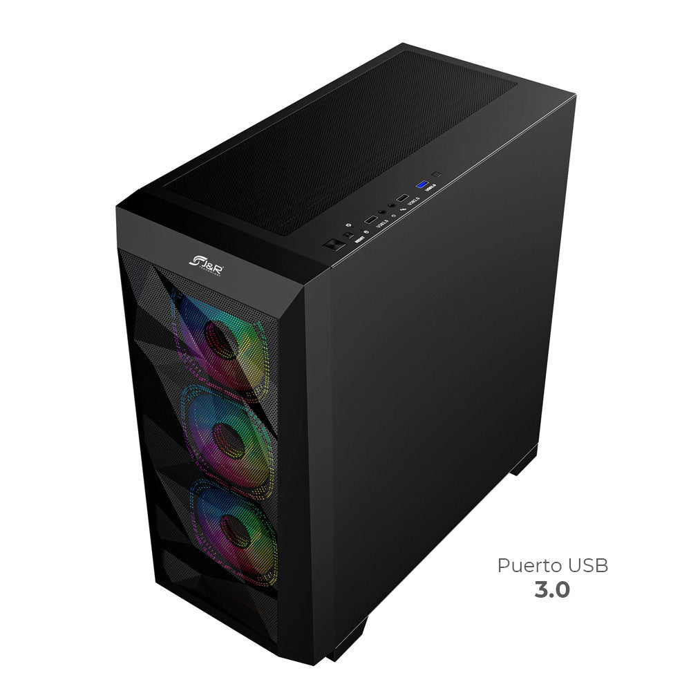 Chasis gamer J&R JX123 con coolers ARGB y panel de vidrio templado