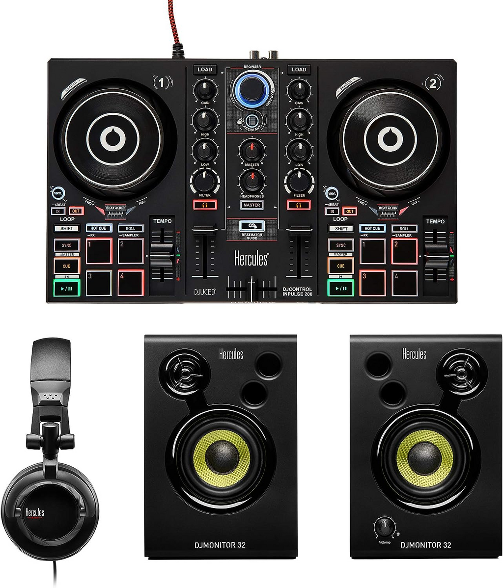 Kit Hercules DJ Learning Kit con controlador, monitores y audífonos