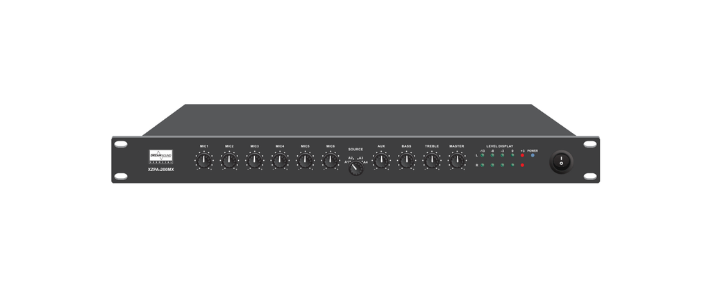 Mixer preamplificador estéreo Dream Sound XZPA-200MX de 11 canales para rack
