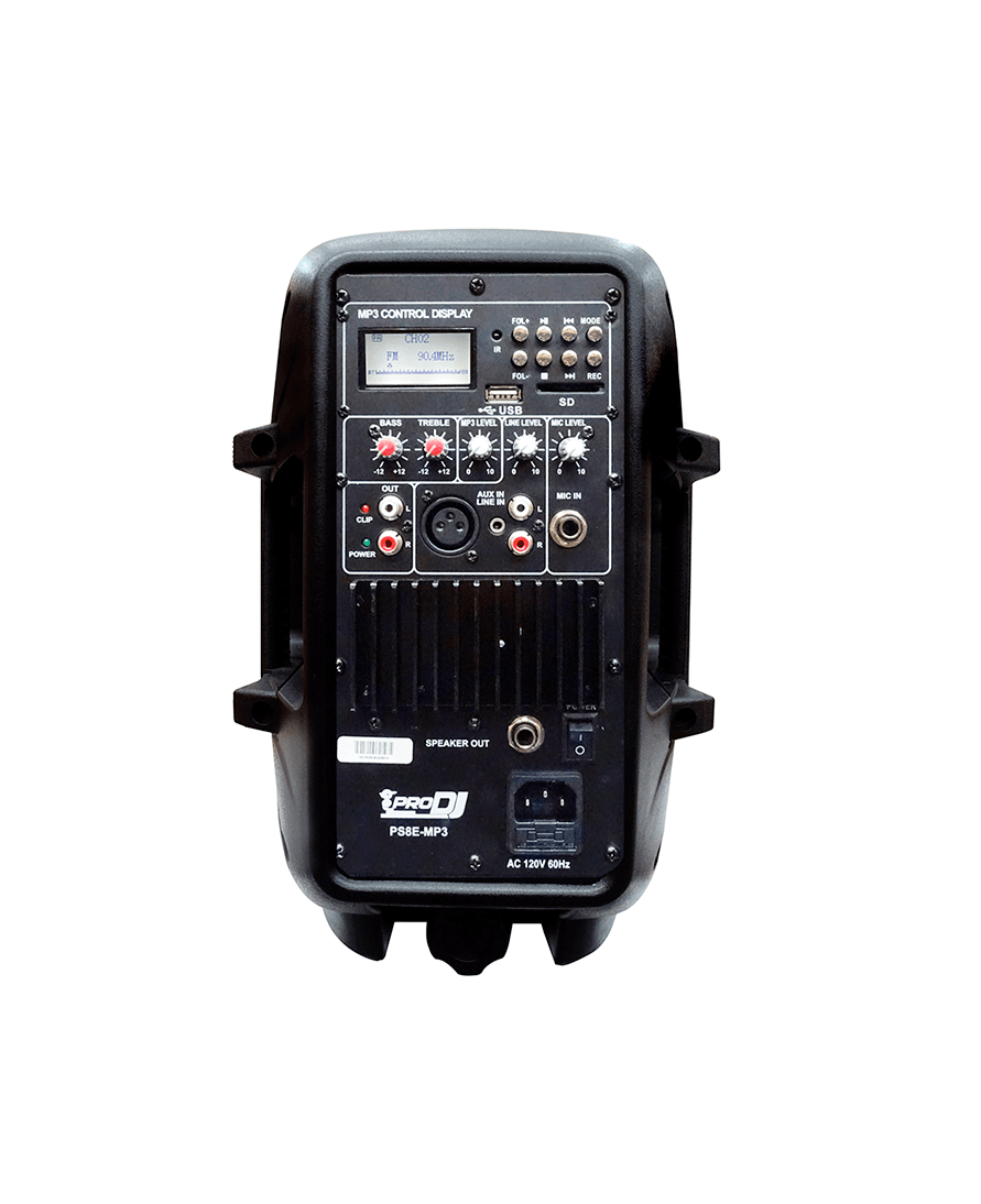 Cabina activa Pro DJ PS8E-MP3 de 8 pulgadas con Bluetooth y USB