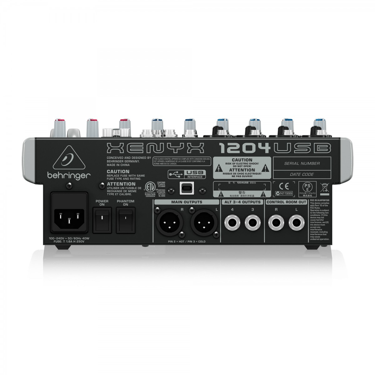 Mezclador análogo Behringer 1204USB de 4 entradas híbridas