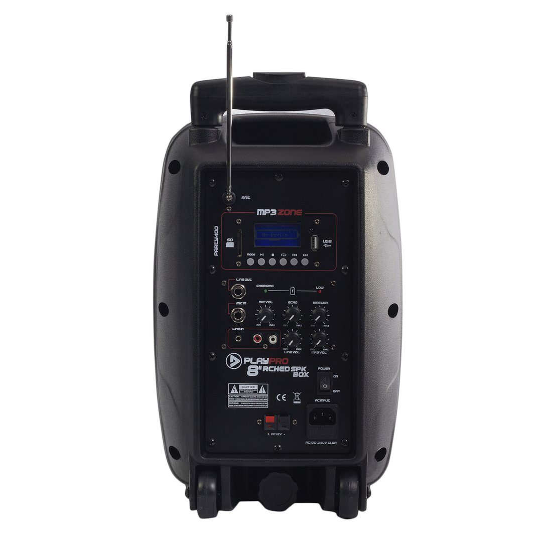 Cabina recargable PlayPro Party 400 de 8 pulgadas con Bluetooth