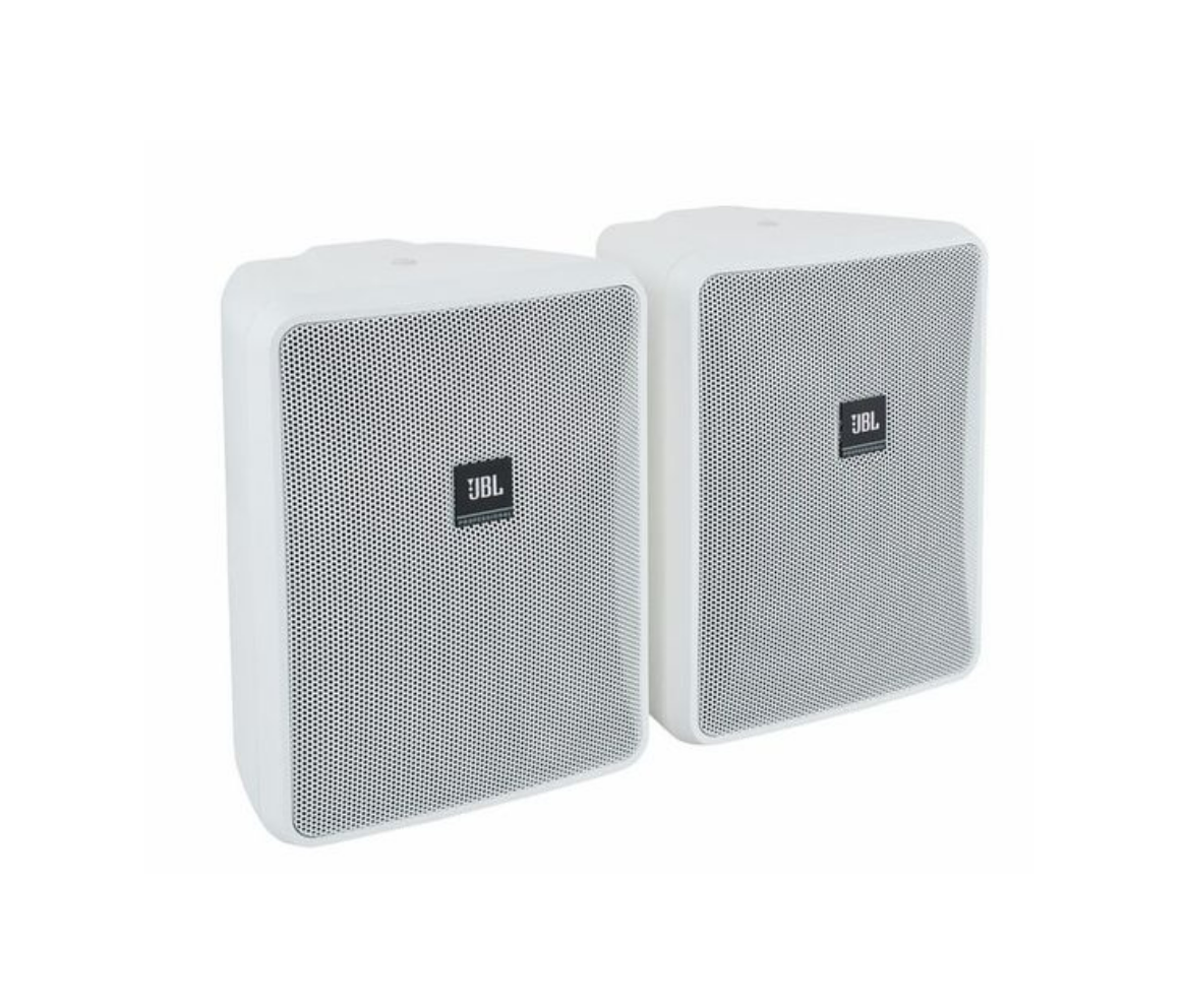 Par de parlantes de pared JBL Control 25-1 WH blancos con soporte de bola