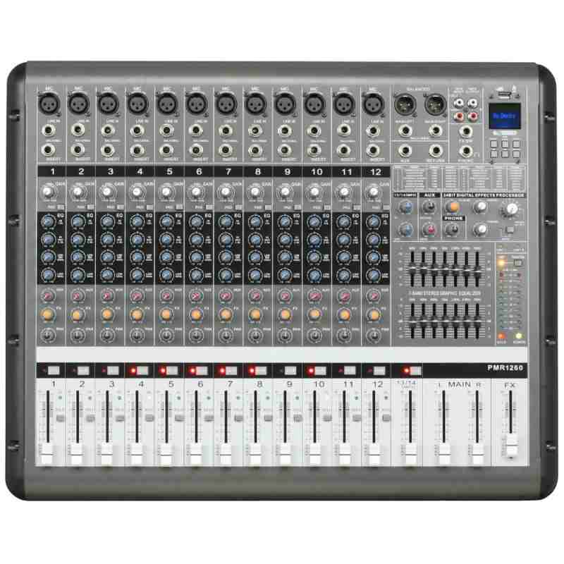 Consola activa Pro DJ PMR1260 de 12 entradas híbridas con USB y Bluetooth