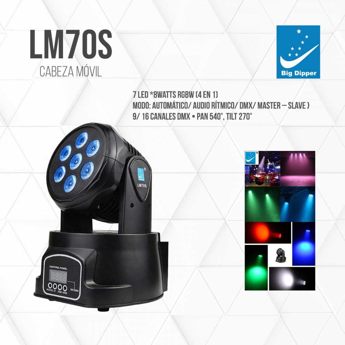 Cabeza móvil Big Dipper LM70S con 7 LED RGBW