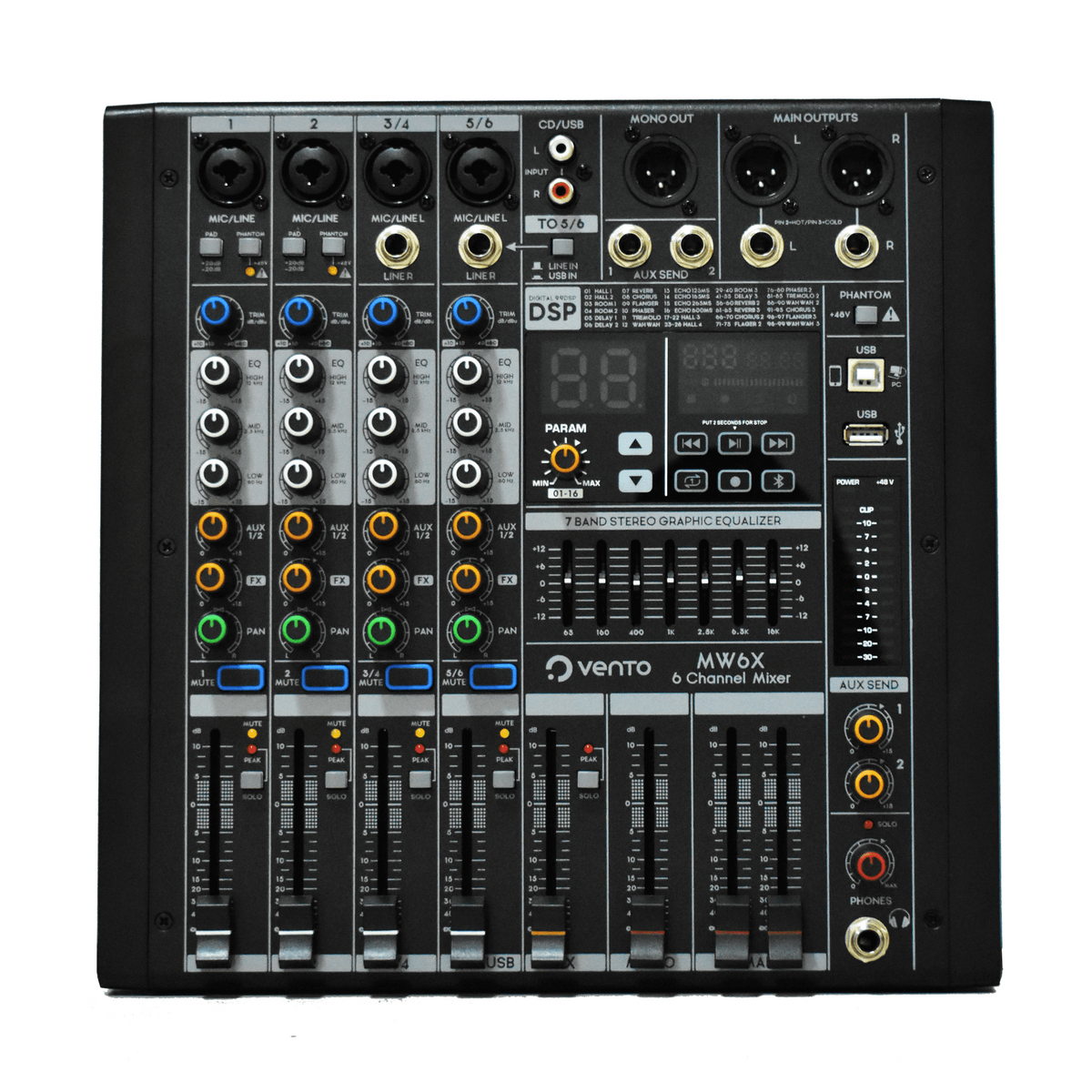 Mezclador análogo Vento MW6X de 6 canales con interfaz y efectos