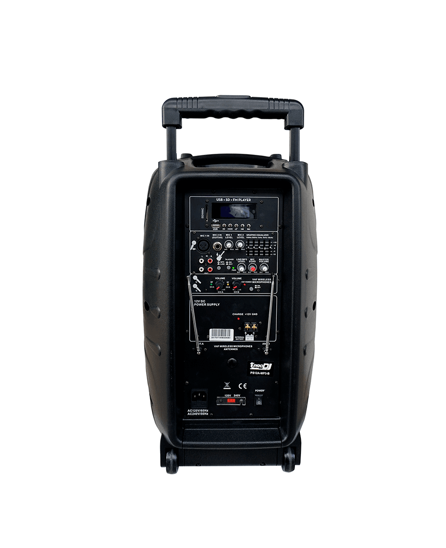 Cabina activa recargable Pro DJ PS12A-MP3-B de 12 pulgadas con Bluetooth