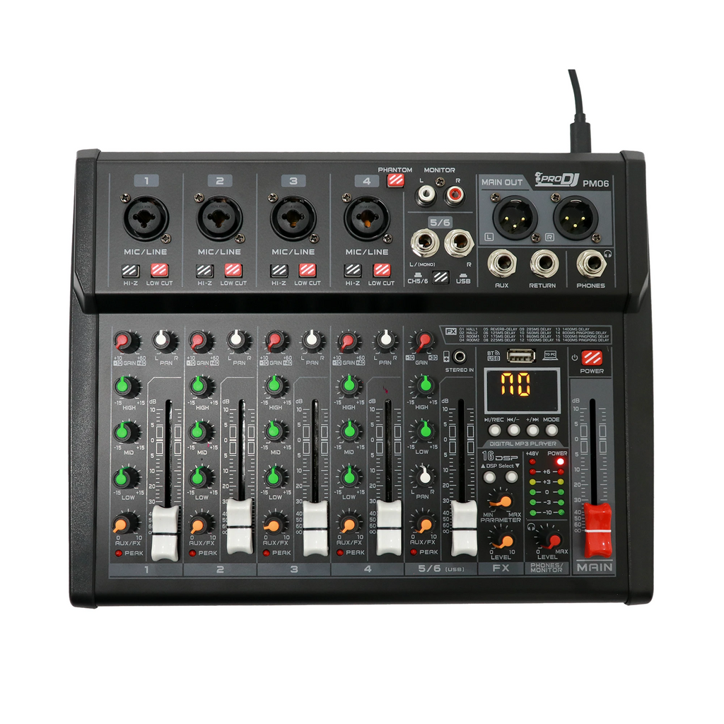Consola de 6 canales Pro DJ PM06 con Bluetooth y USB
