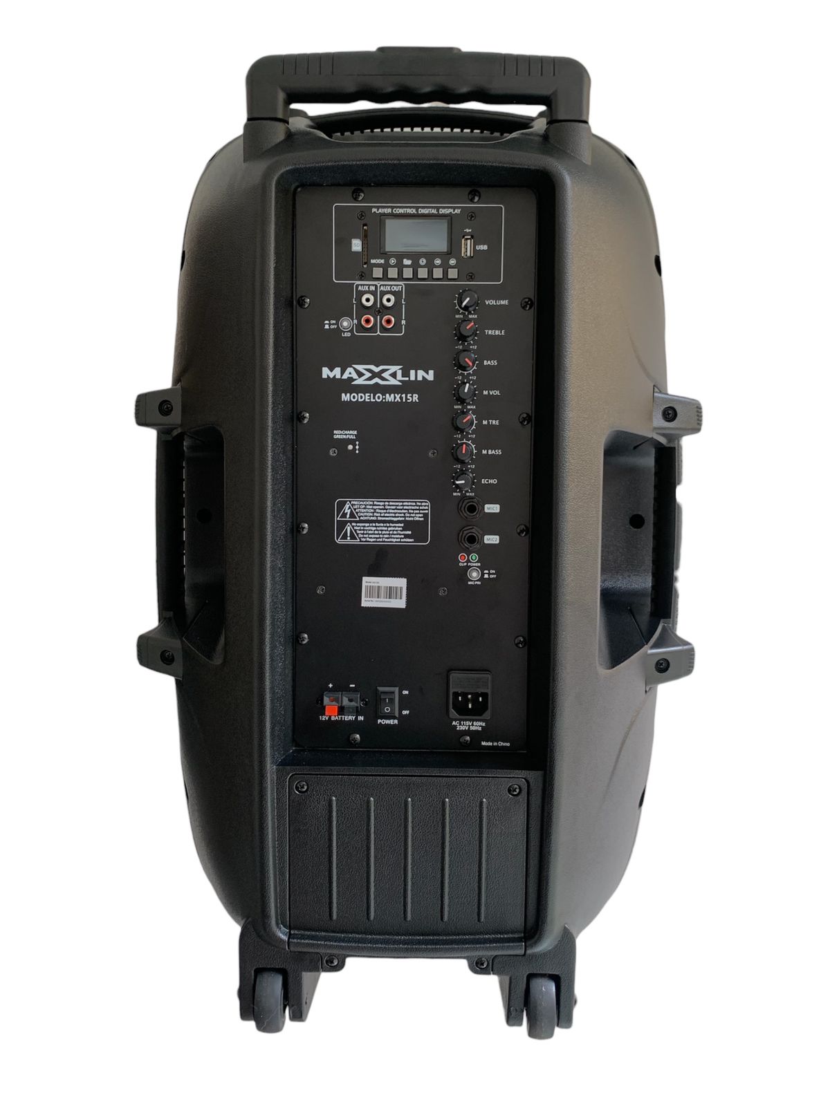Cabina activa recargable Maxlin MX15R de 15 pulgadas con Bluetooth