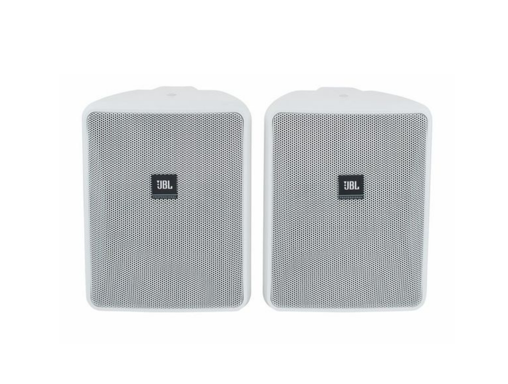 Par de parlantes de pared JBL Control 25-1 WH blancos con soporte de bola