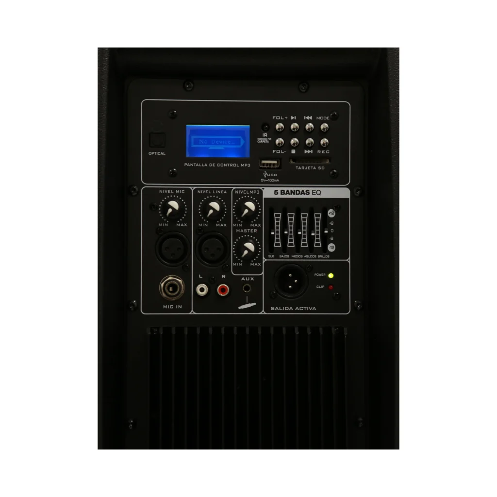 Cabina activa Pro DJ PB15E-MP3-OP SYS de 15 pulgadas con micrófono y trípode