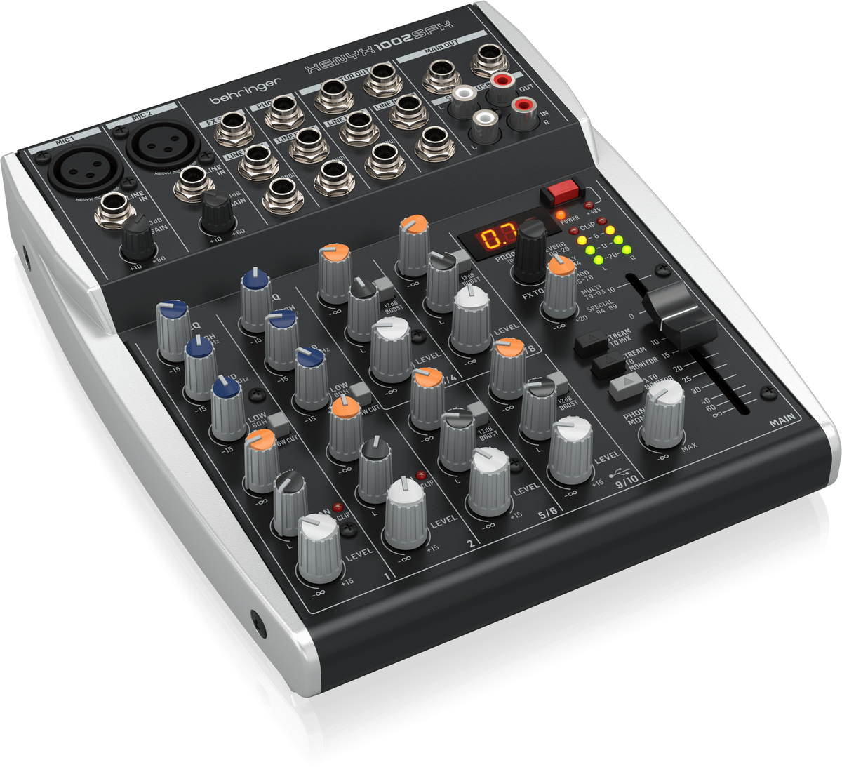 Mezclador analógico Behringer XENYX 1002SFX de 10 entradas con USB