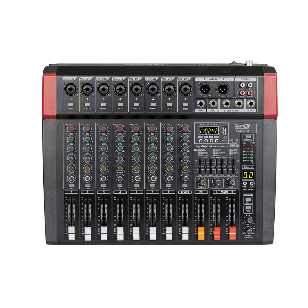 Consola análoga Pro DJ PM80S-II de 8 canales con USB y Bluetooth