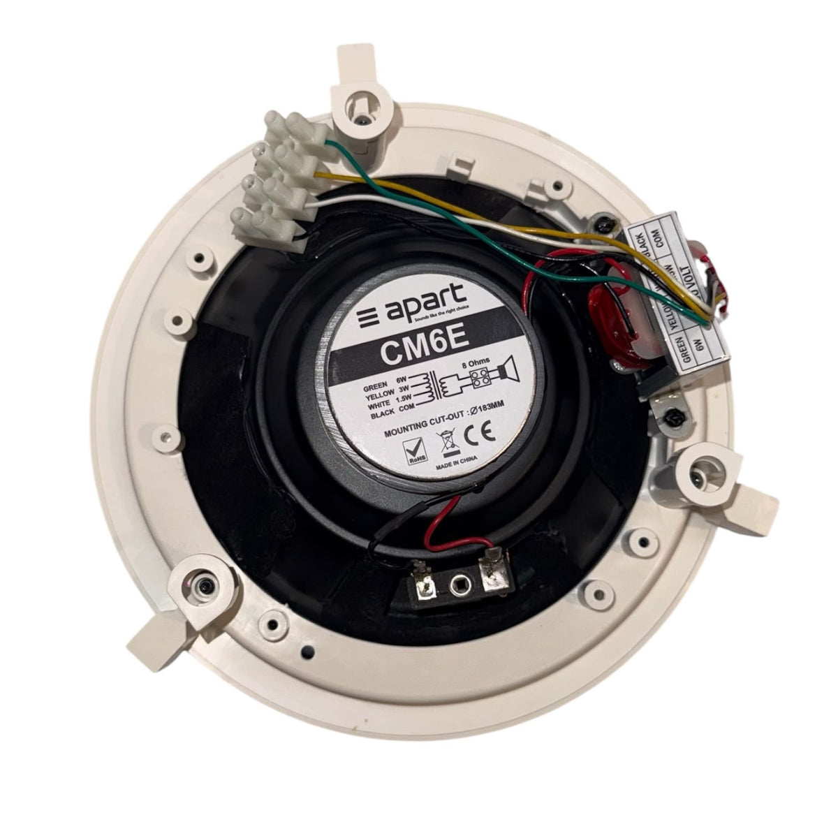 Parlante de techo Apart CM6E de 6.5 pulgadas para línea de 100 V