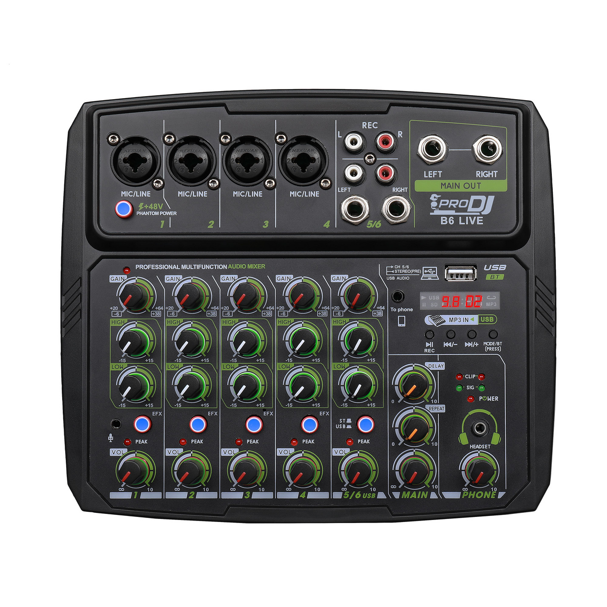 Consola análoga Pro DJ B6L de 6 canales con Bluetooth y USB