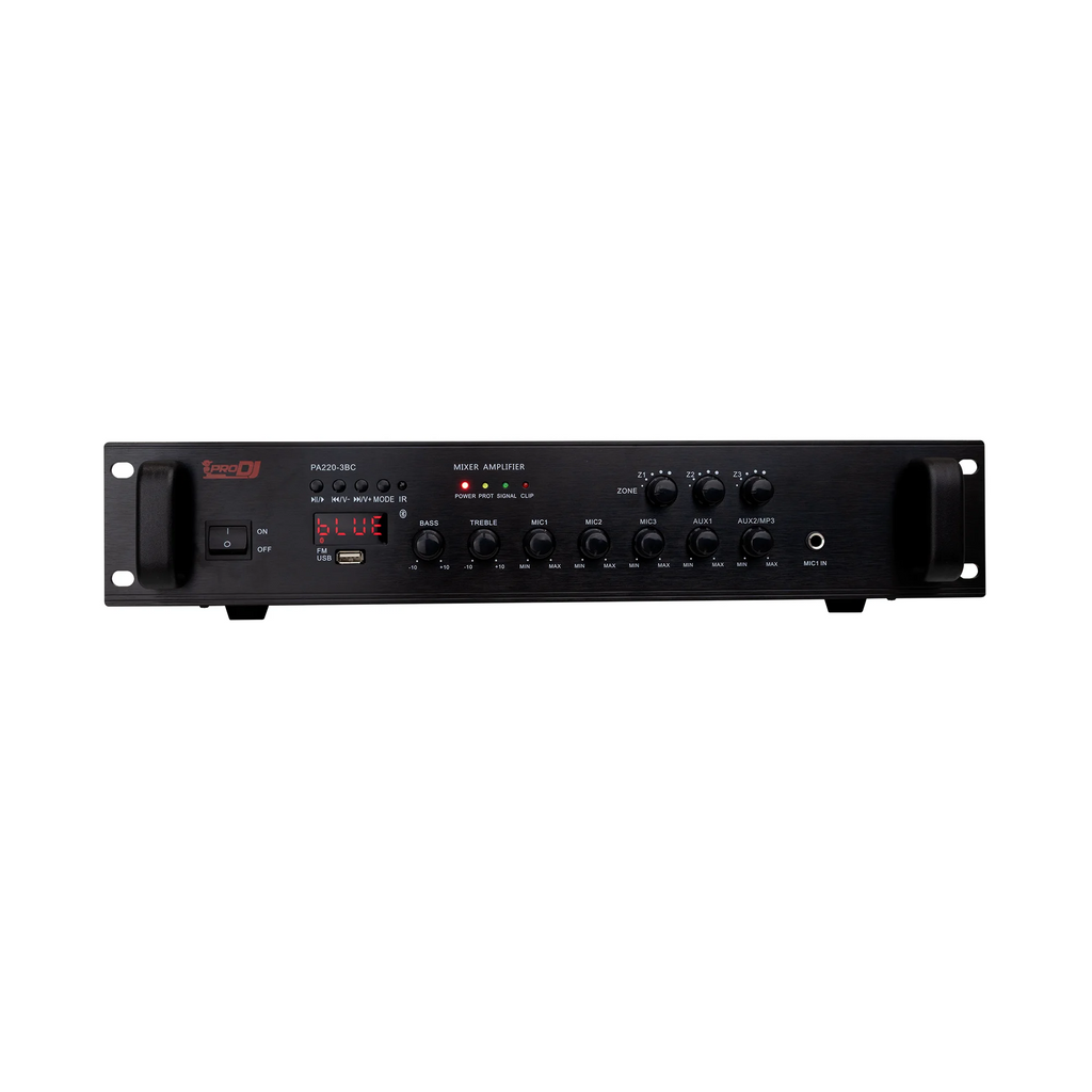 Amplificador de 3 zonas Pro DJ PA220-3BC con Bluetooth y USB