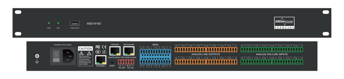 Matriz procesadora de audio DSP Dream Sound XMD-1616D de 16 entradas con Dante