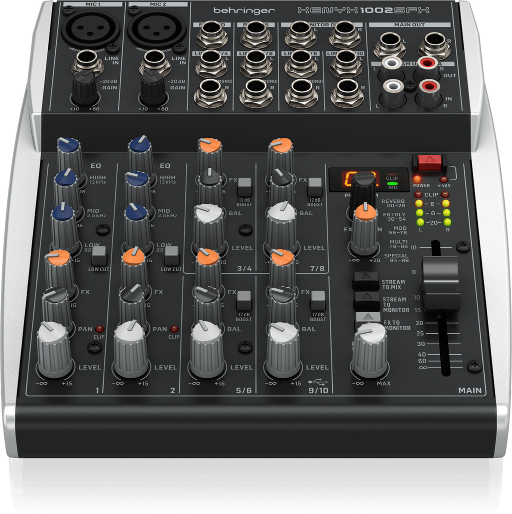 Mezclador analógico Behringer XENYX 1002SFX de 10 entradas con USB
