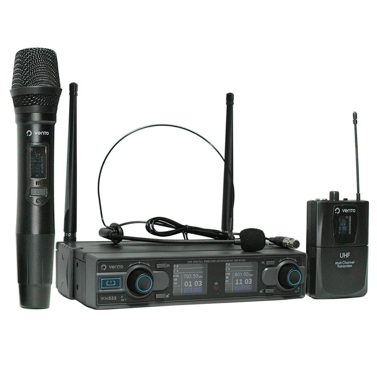 Kit inalámbrico Vento Kit3 con micrófono de diadema, micrófono de mano, bodypack y receptor WM332