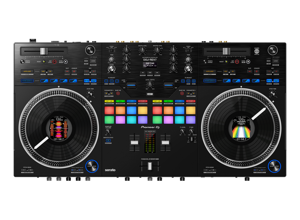 Controlador DJ Pioneer DJ DDJ-REV7 con monitores DM-40D