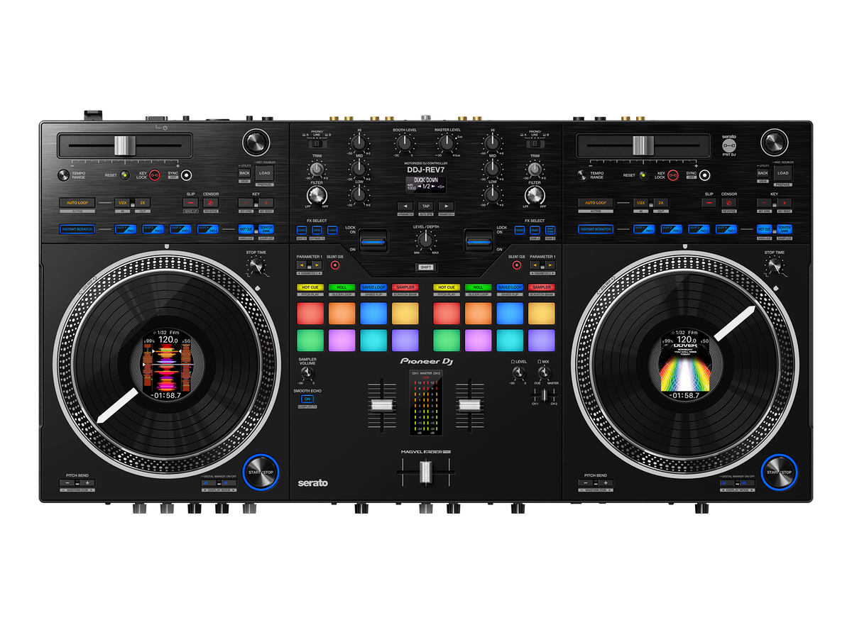 Controlador DJ Pioneer DJ DDJ-REV7 con monitores DM-40D