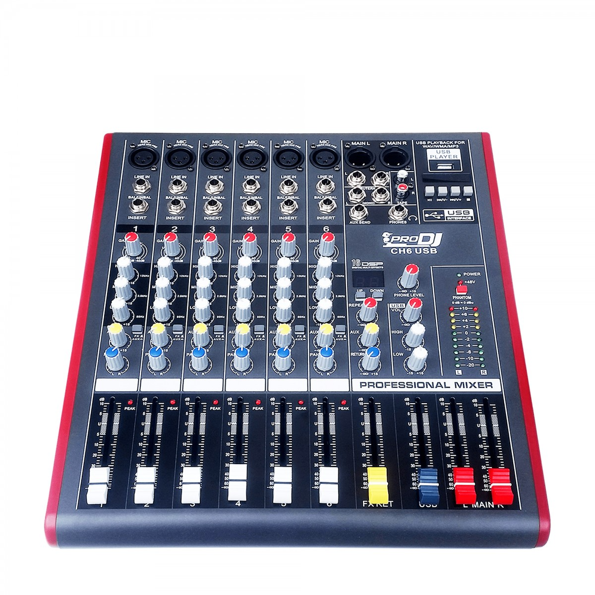 Mezclador análogo Pro DJ CH6 USB de 6 entradas híbridas con Bluetooth