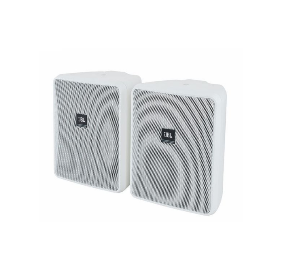 Par de parlantes de pared JBL Control 25-1 WH blancos con soporte de bola