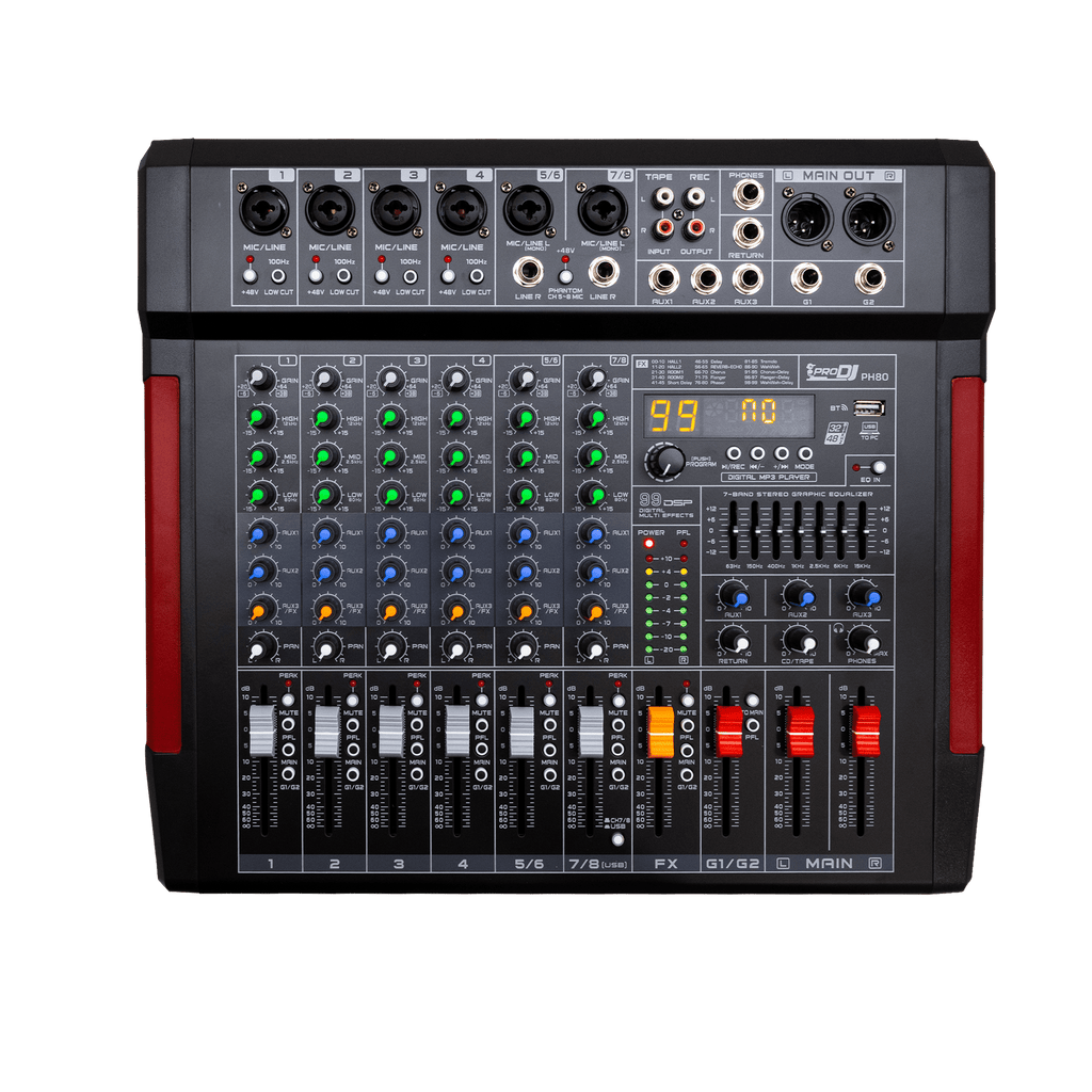 Consola analógica compacta Pro DJ PH80 con USB, Bluetooth y DSP
