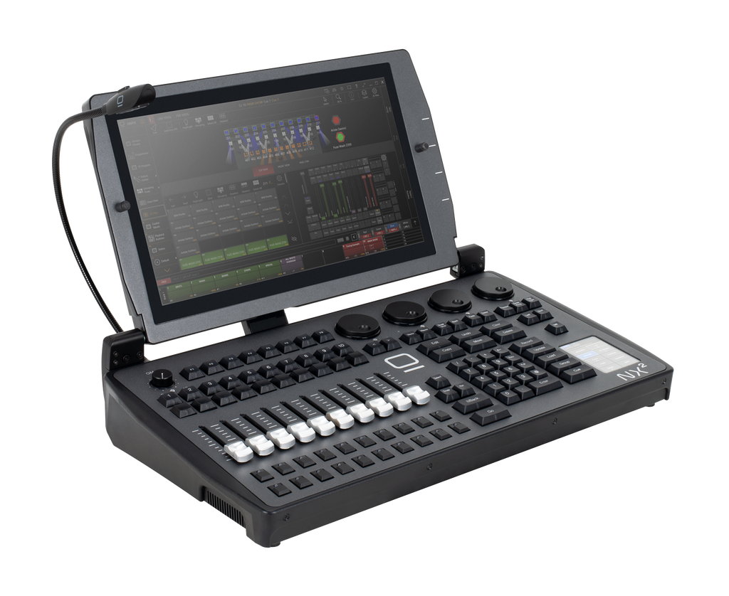 Consola de iluminación Obsidian NX2 con faders y pantalla táctil