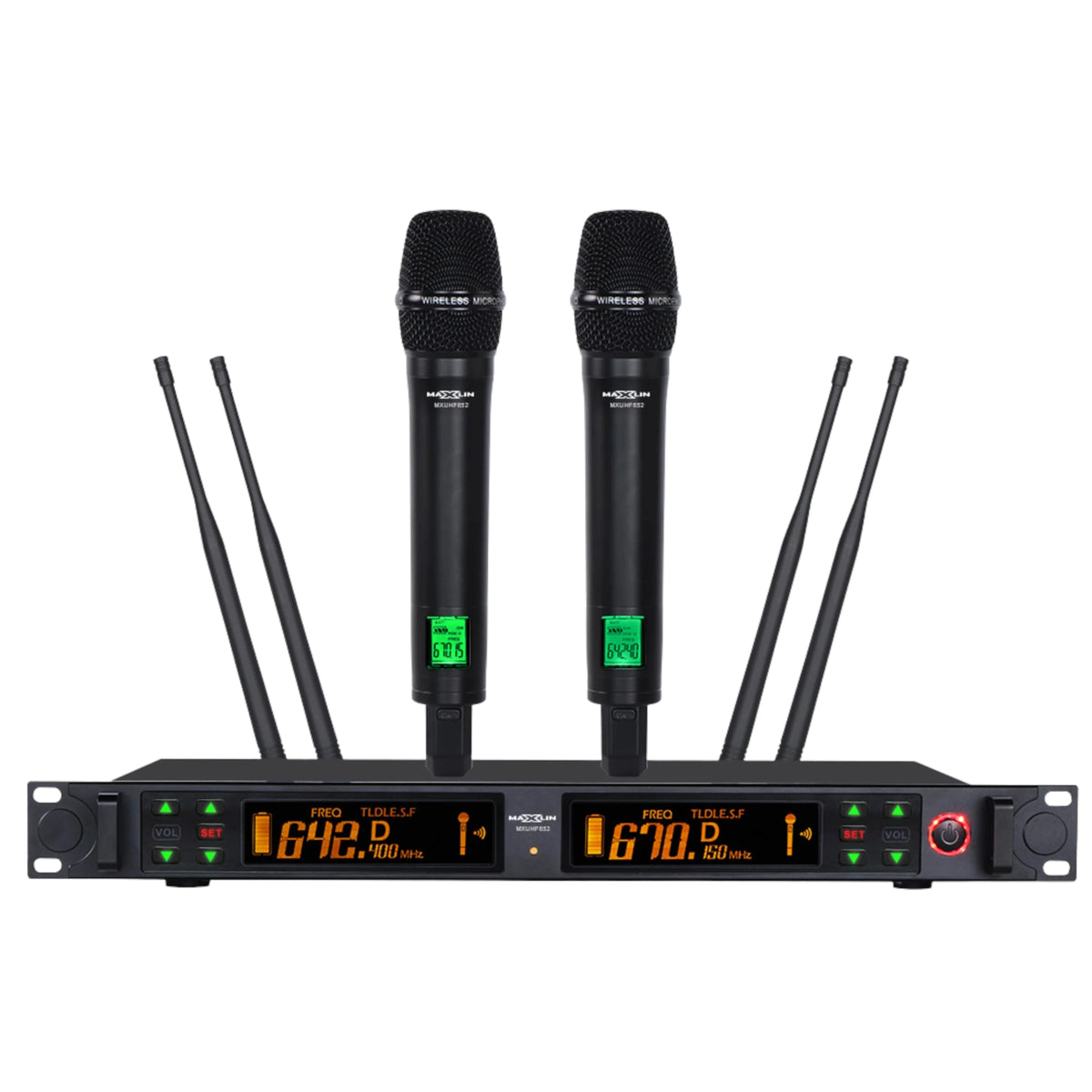Sistema de micrófono inalámbrico doble Maxlin MXUHF652 con maleta