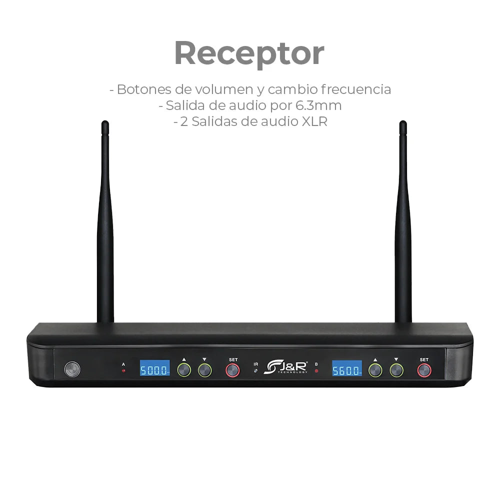 Sistema de micrófonos inalámbricos UHF J&R MCJR-010 con receptor y dos micrófonos