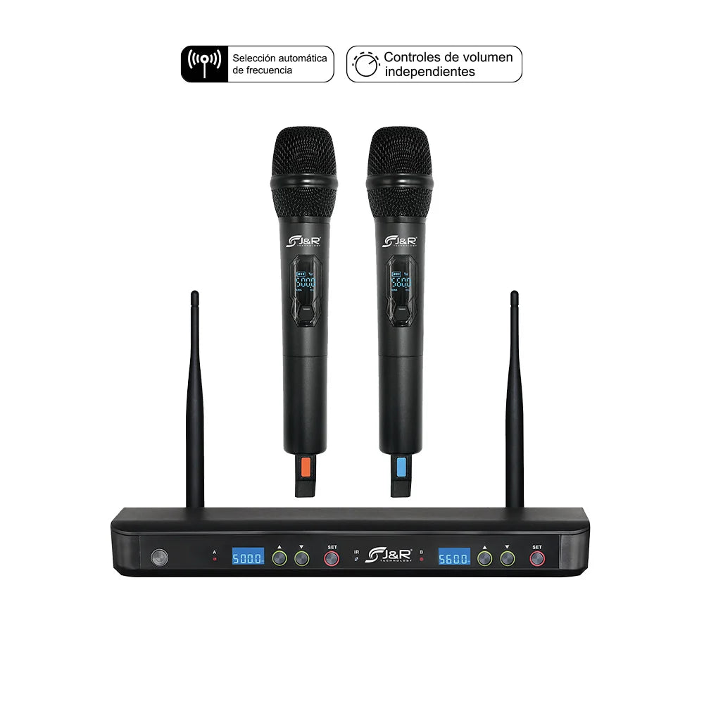 Sistema de micrófonos inalámbricos UHF J&R MCJR-010 con receptor y dos micrófonos
