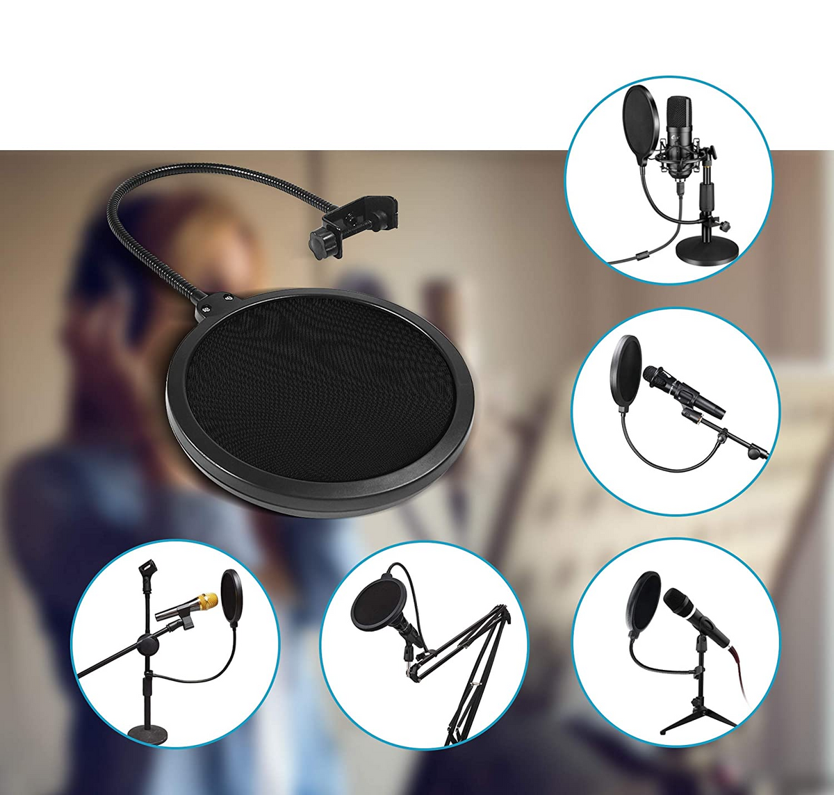 Filtro antipop AudioPro AP2 de 6 pulgadas con cuello de ganso